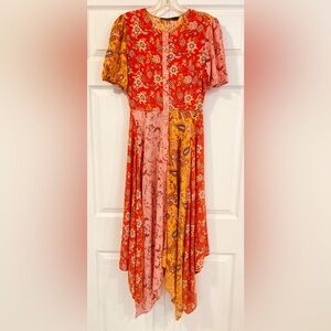 Zara Patchwork Floral Boho Hankerchief Hemline Dress